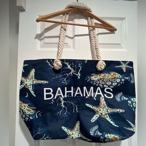 NWT Navy Lined Beach Bahamas large Tote Bag
